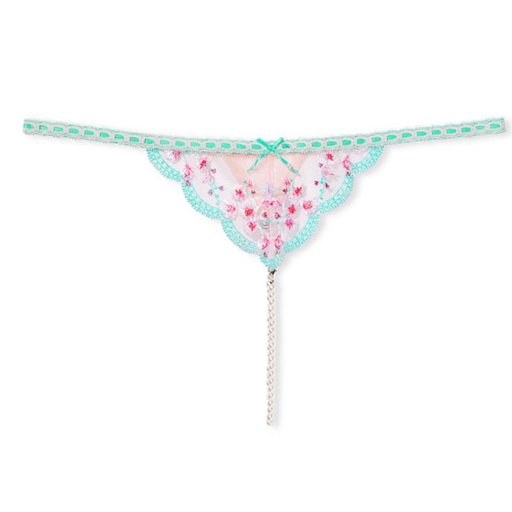 Dream Angels Victoria’s Secret CHERRY BLOSSOM Crotchless THONG PEARL panty L